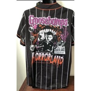 NWT GOOSEBUMPS HORRORLAND BASEBALL JERSEY RL STINE PINK SCHOLASTIC ADULT SIZE M‎